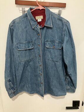 L. L. Bean Women's Vintage Flannel Lined Denim Shirt, Blue, Medium, Made in USA